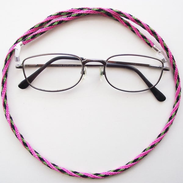 Kumihimo Braided Cotton Glasses Strap or Cord, Pink, Green, Black