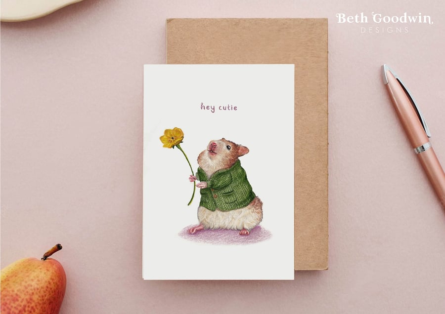 Hey Cutie Card - Cute Hamster Card, Birthday Cards for Her, Children's Party