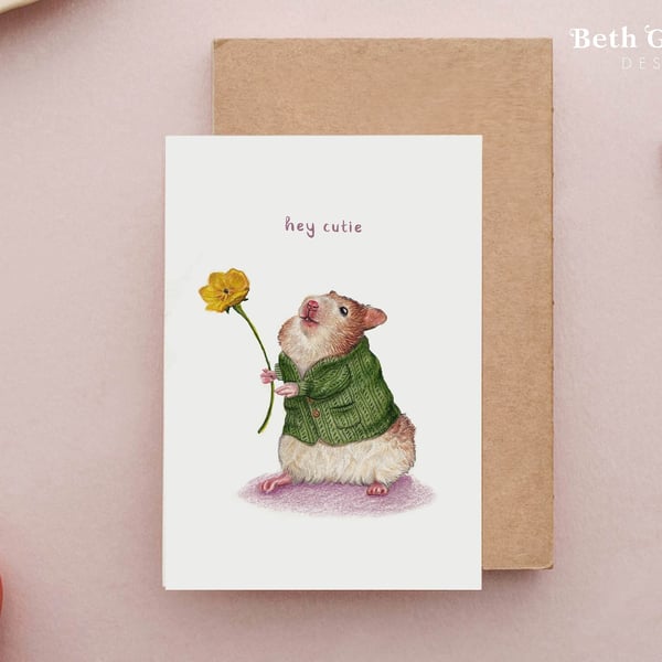 Hey Cutie Card - Cute Hamster Card, Birthday Cards for Her, Children's Party