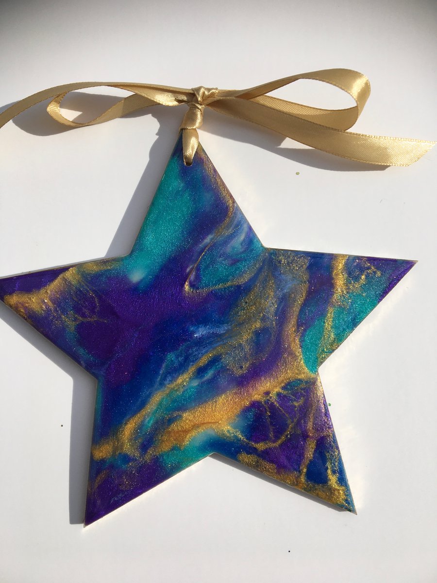 Christmas ornament, star, Christmas decoration, blue, turquoise, purple, gold