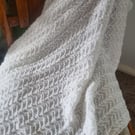 Handmade knitted white baby blanket, shawl