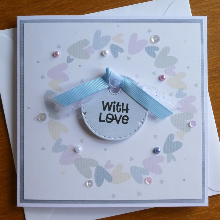 With Love Blank Card - Pastel Heart Wreath