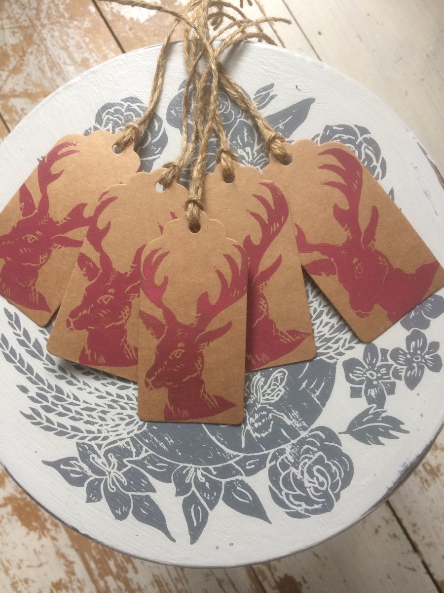 Hand Printed Stag Mini Gift Tags 