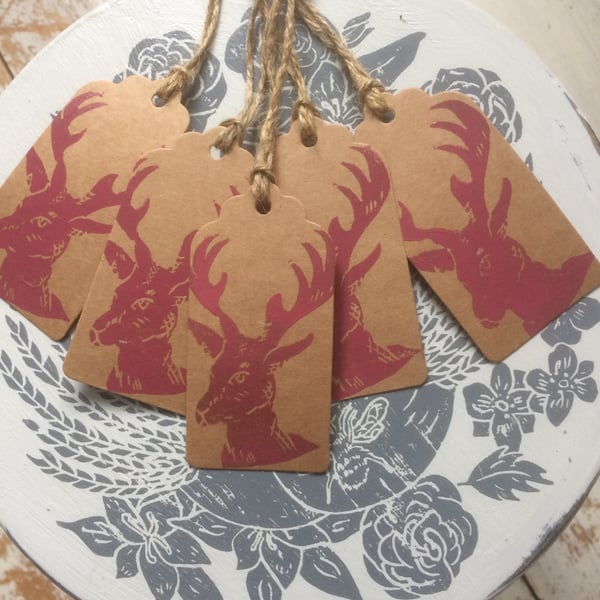 Hand Printed Stag Mini Gift Tags 