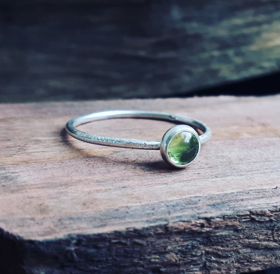 Recycled HANDMADE Sterling Silver Skinny Peridot Scratch Ring