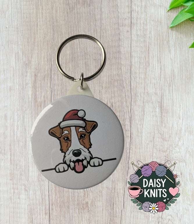 Adorable Fox Terrier Keyring with Santa Hat - Perfect Gift for Fox Terrier Owner