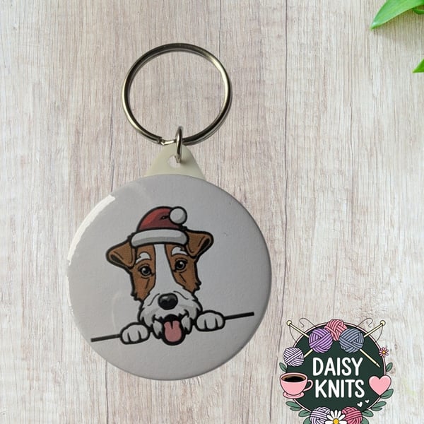 Adorable Fox Terrier Keyring with Santa Hat - Perfect Gift for Fox Terrier Owner