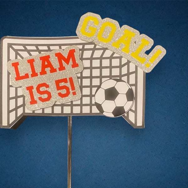 Personalised custom cake topper decoration for boys girls football fans goal