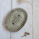 SOAP DISH hand-built carved stoneware pottery in sea green