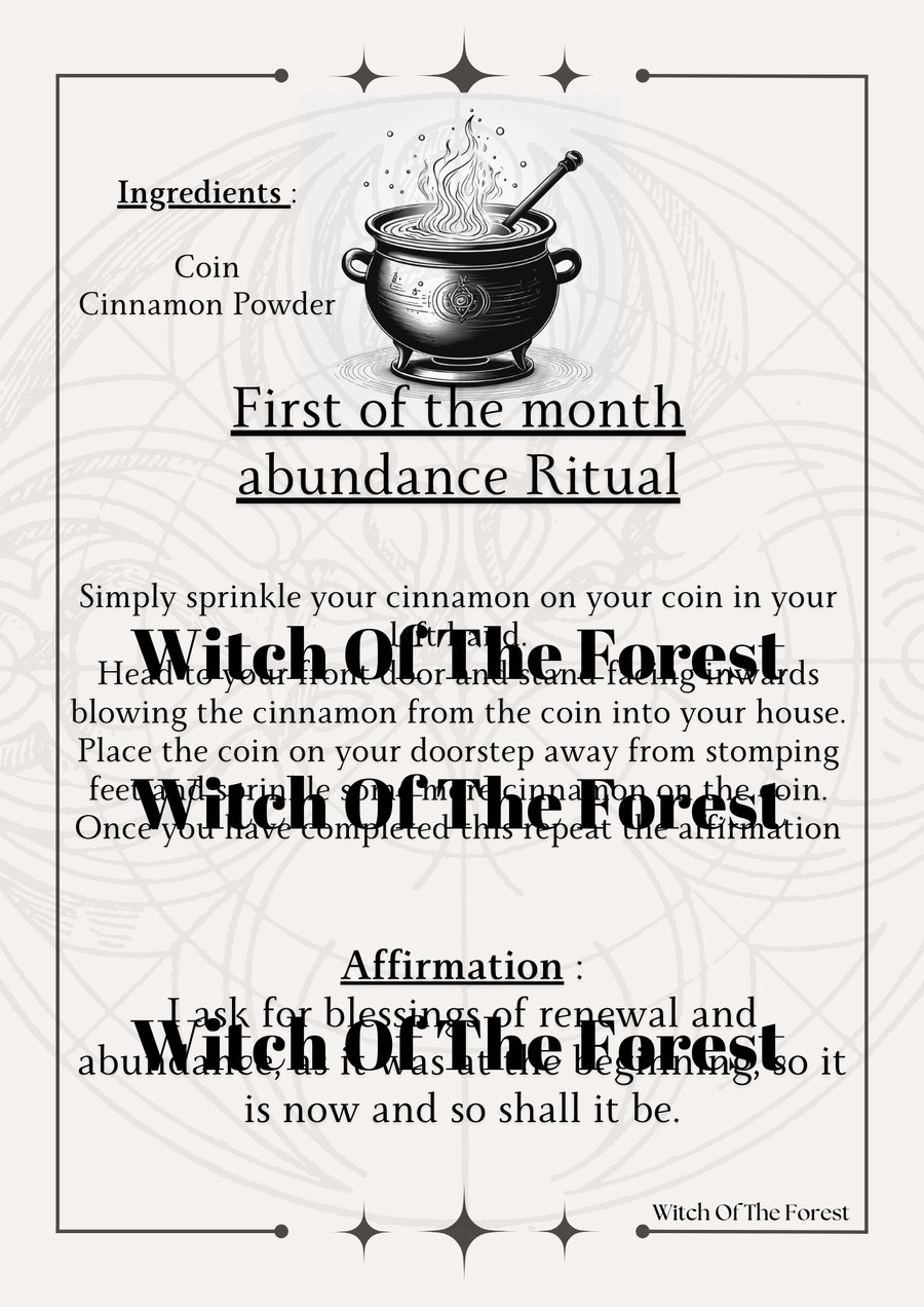First of the Month Ritual Abundance Spell Sheet Digital Download 