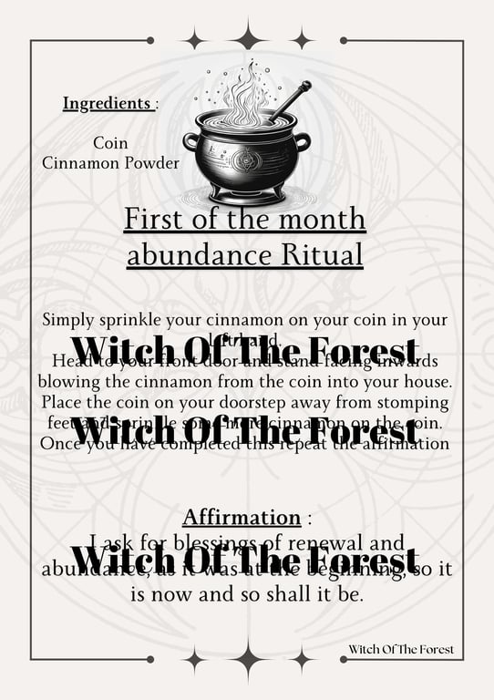 First of the Month Ritual Abundance Spell Sheet Digital Download 