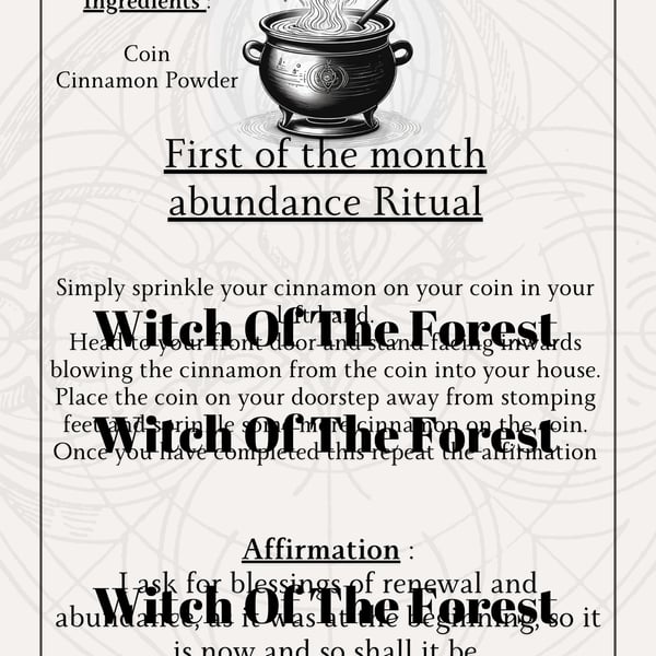 First of the Month Ritual Abundance Spell Sheet Digital Download 