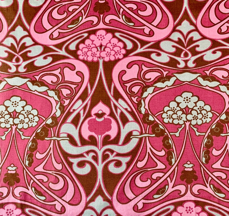 Retro 70s Art Nouveau CASAMILA  Pink David Bartle Vintage Fabric Lampshade 