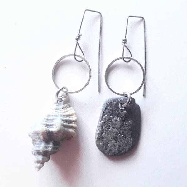 Asymmetrical Shell & Slate Earrings 