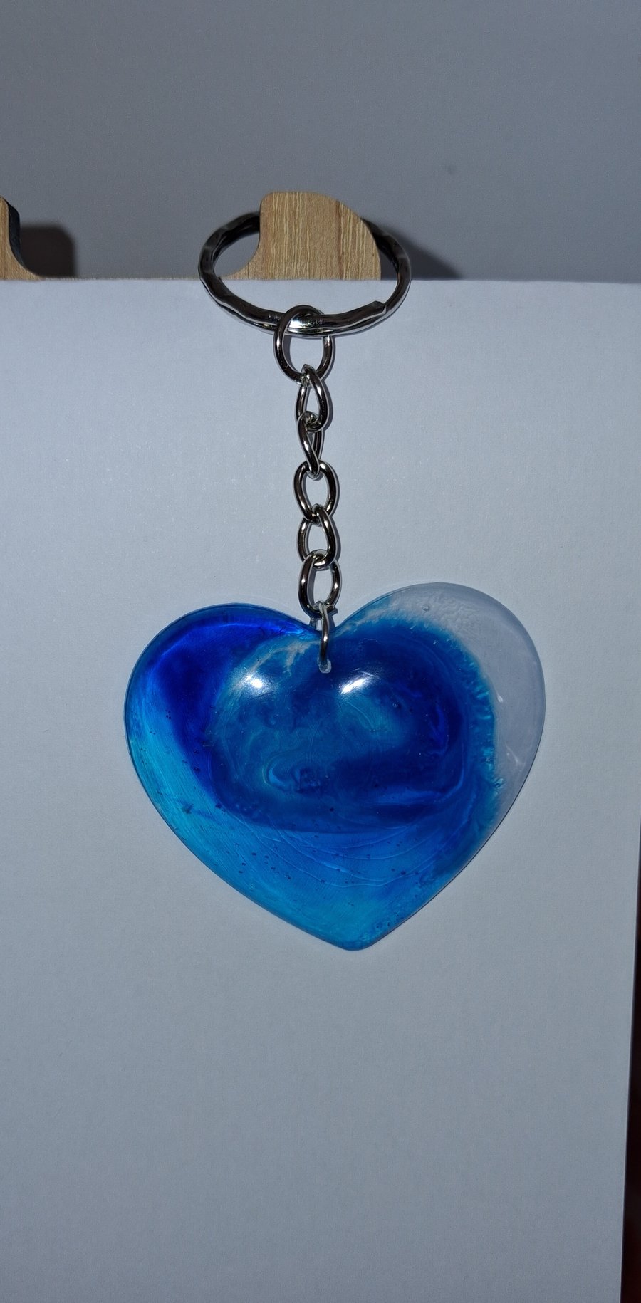 Handmade epoxy resin blue heart keyring