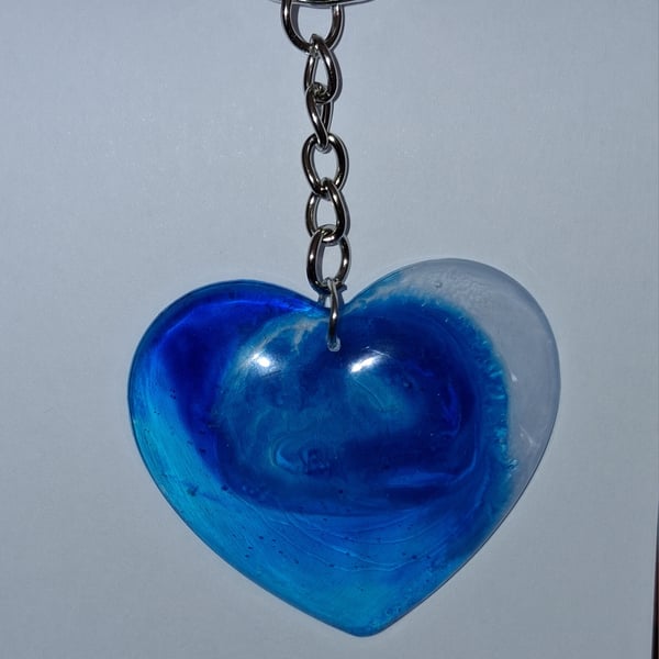 Handmade epoxy resin blue heart keyring