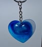 Handmade epoxy resin blue heart keyring
