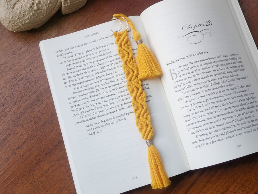 Macrame Bookmark, Handmade Boho Inspired - Warm Yellow FREE UK P&P