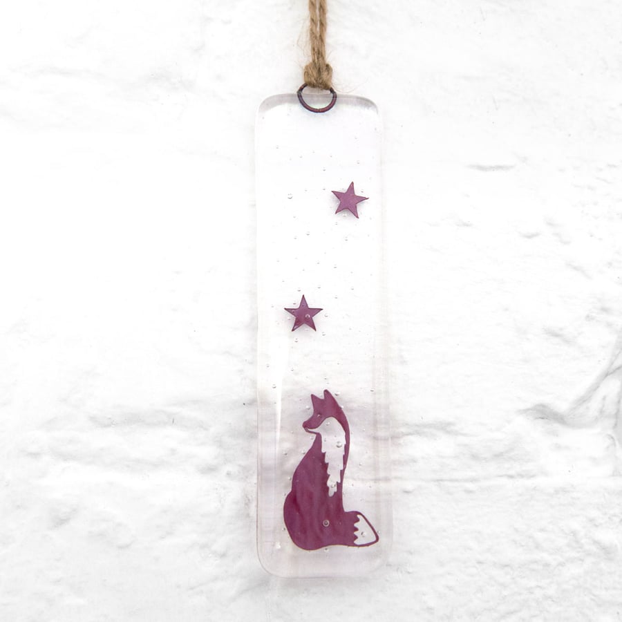 Fox suncatcher, window dangle, wall art, fused glass