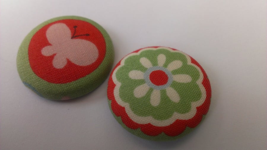 Red Butterfly & Flower Fabric Badge Set