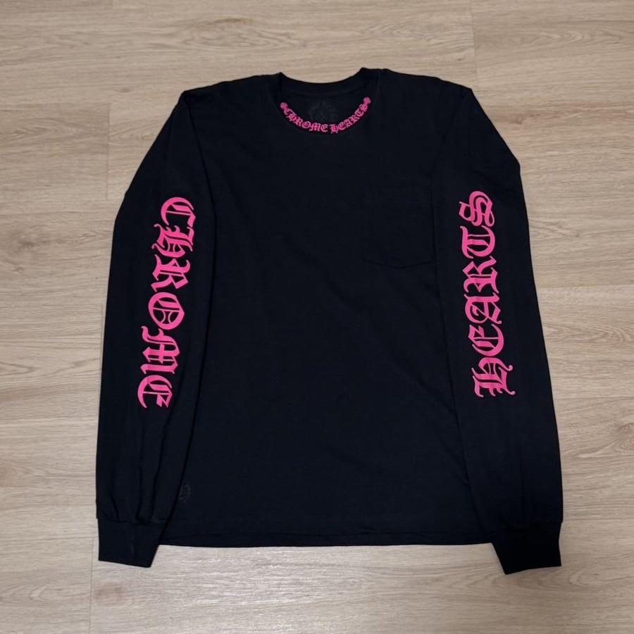 Chrome Hearts Pink Spell Out Long Sleeve Pocket T Shirt