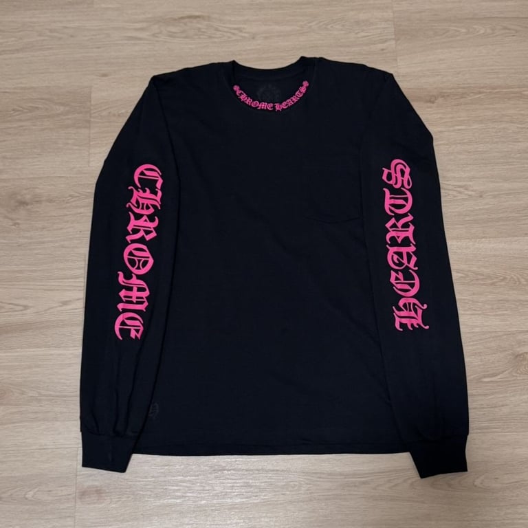Chrome Hearts Pink Spell Out Long Sleeve Pocket T Shirt