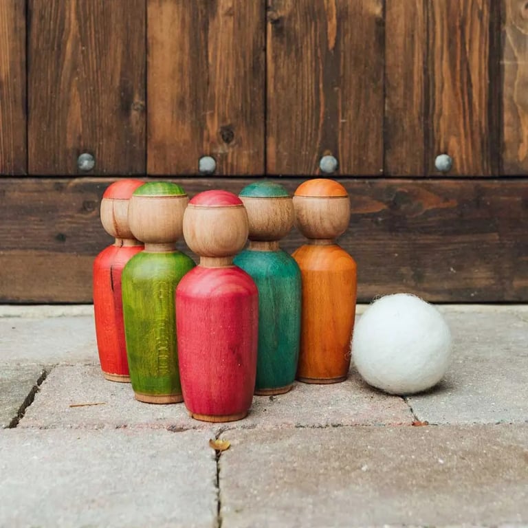 Handmade Traditional Wooden Skittles Game