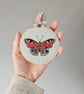 Peacock butterfly mini hoop, handmade hanging decoration, embroidered - Image 1