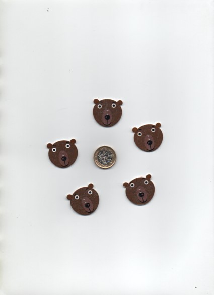ChrissieCraft 5 cute painted GRIZZLY BEAR wooden CRAFT BUTTONS Clearance