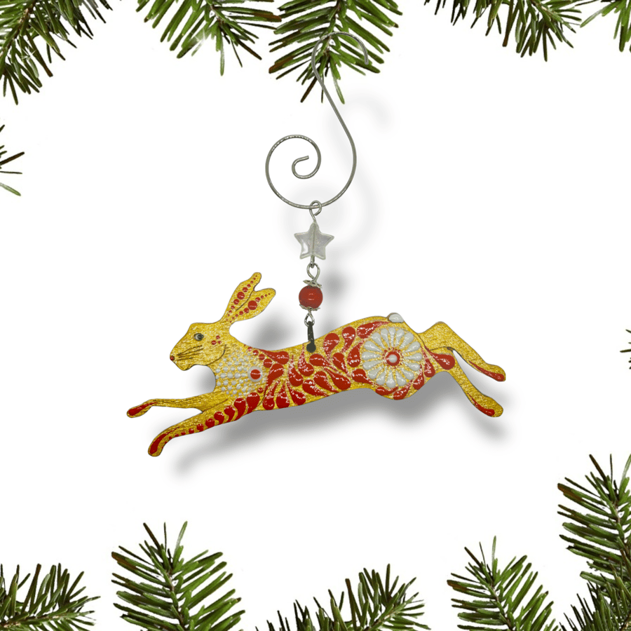 Hand-painted wooden Running Hare