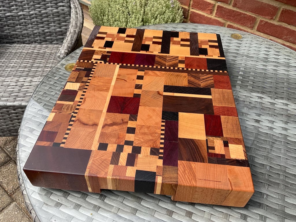 Large End Grain Hardwood Cutting Board: urbanChaos Pattern, Handmade