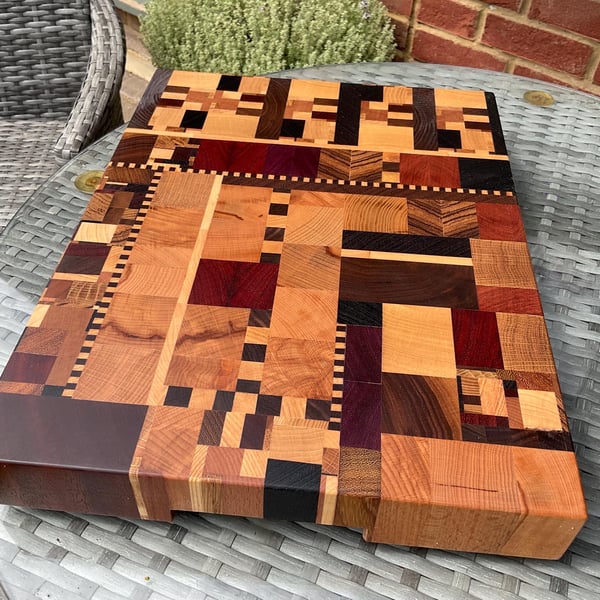 Large End Grain Hardwood Cutting Board: urbanChaos Pattern, Handmade
