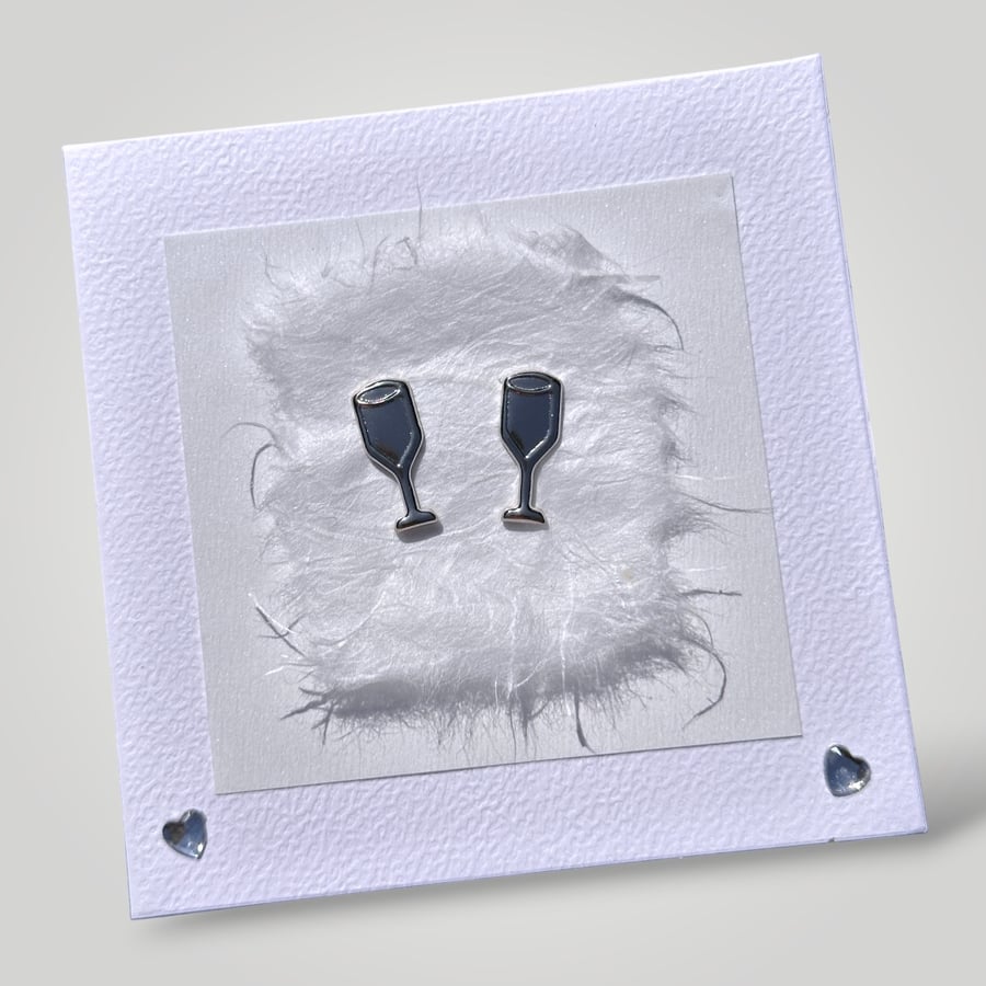 White celebration champagne flutes Greeting Card with handmade fibre paper.