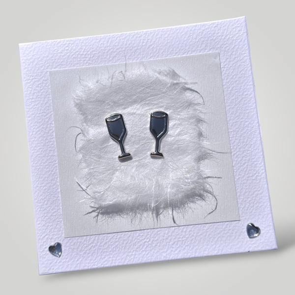 White celebration champagne flutes Greeting Card with handmade fibre paper.