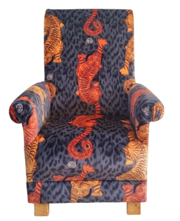 Emma Shipley Tigris Flame Velvet Fabric Adult Chair Armchair Accent Tiger Orange