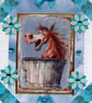 Bathing Laughing Pony - Hand Crafted Decoupage Greeting Card - Blank - 3137