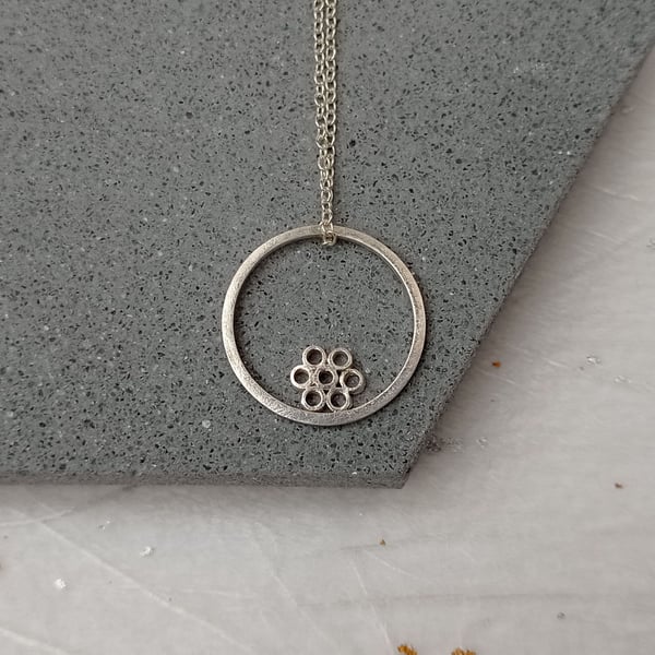 Recycled sterling silver wire flower necklace - handmade floral pendant