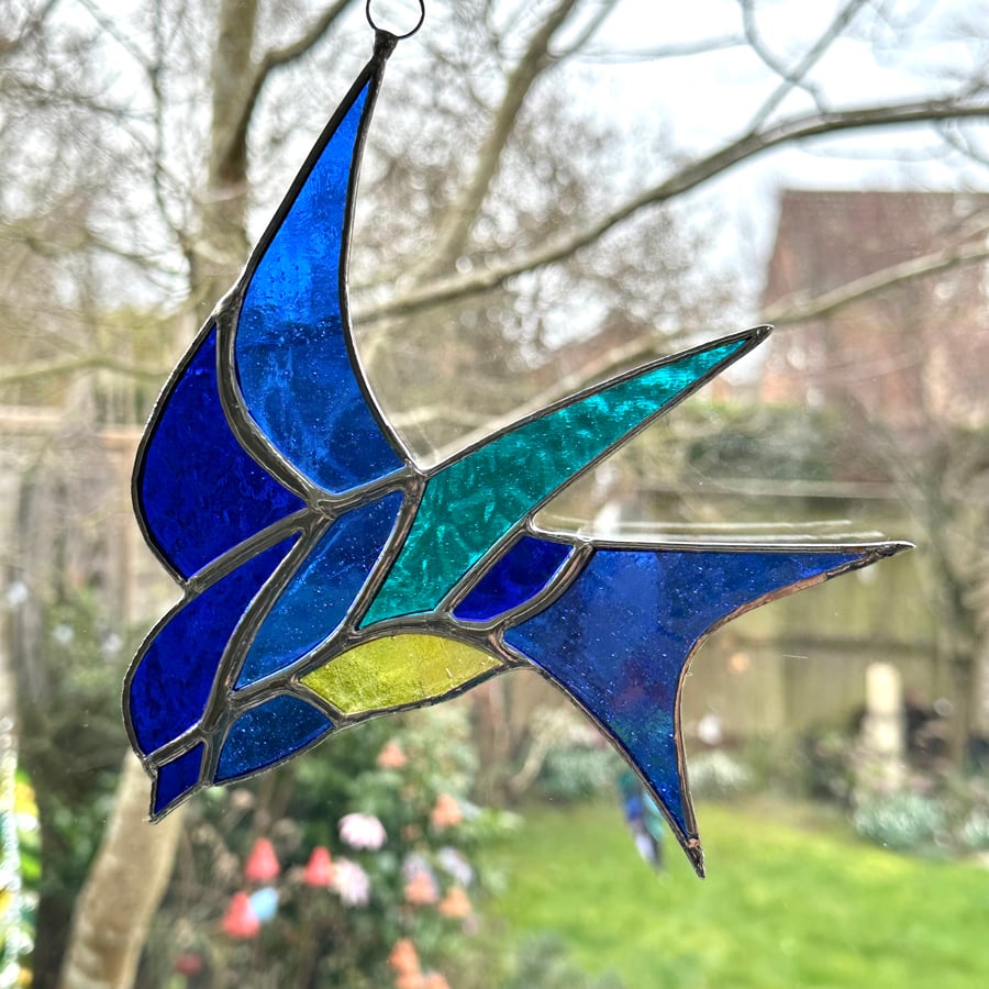 Stained Glass Swallow Suncatcher - Handmade Hanging Decoration