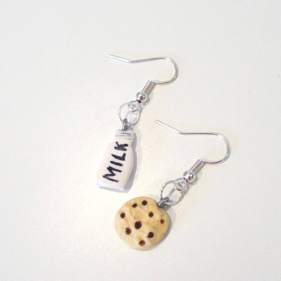 Christmas Milk and cookie drop earrings Quirky, fun, unique, handmade novel