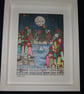 Quirky art, original paper art whimsical colourful houses 10 x 8 " framed art - Image 2