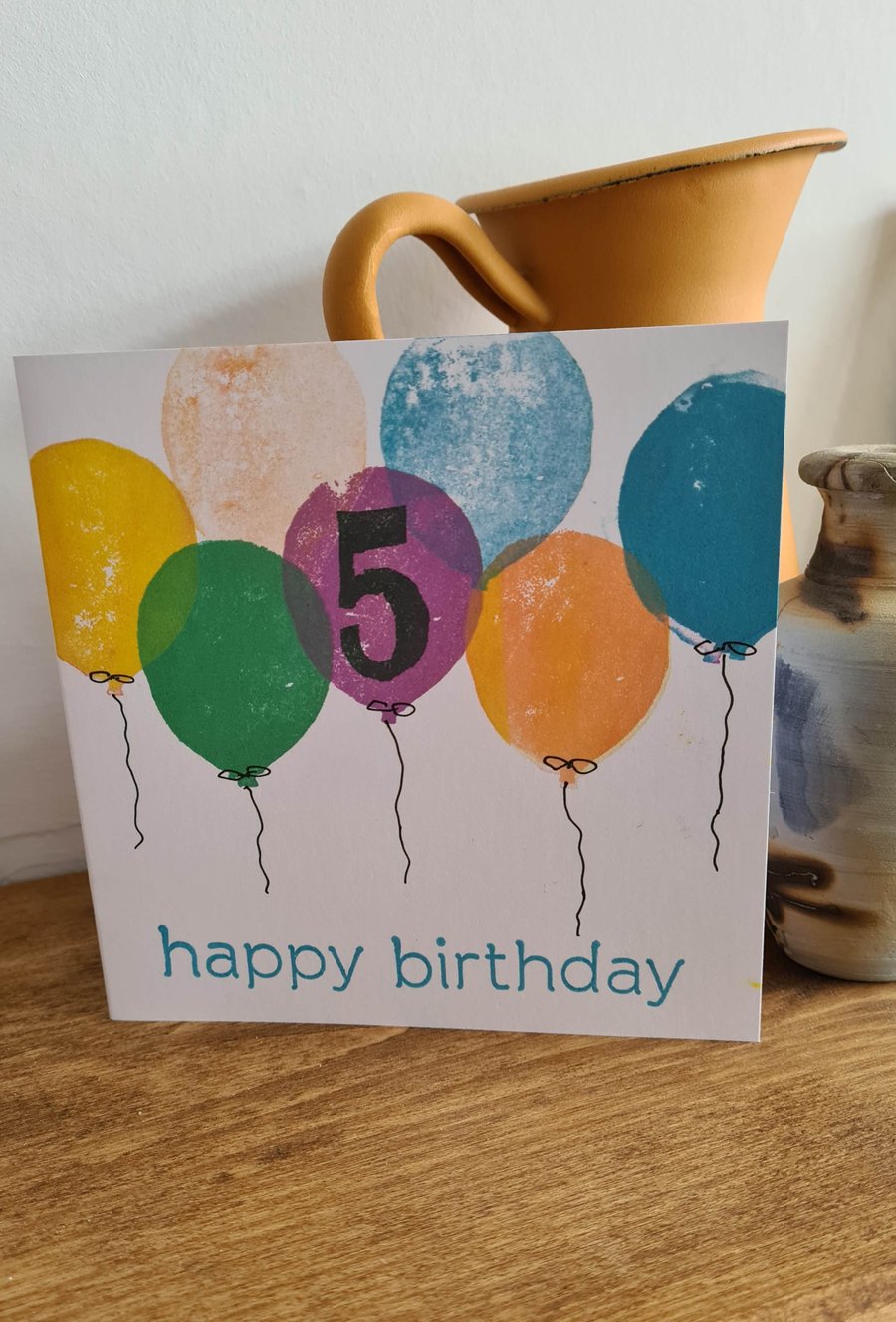 Numbered balloon birthday card handprinted