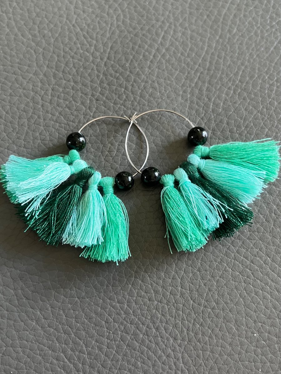 Handmade Green Tassels Earrings - Boho Fringe Earrings