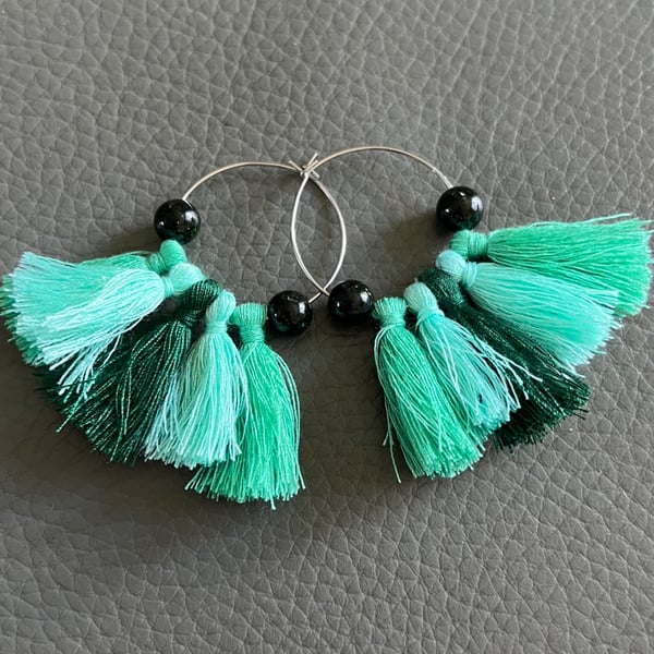 Handmade Green Tassels Earrings - Boho Fringe Earrings