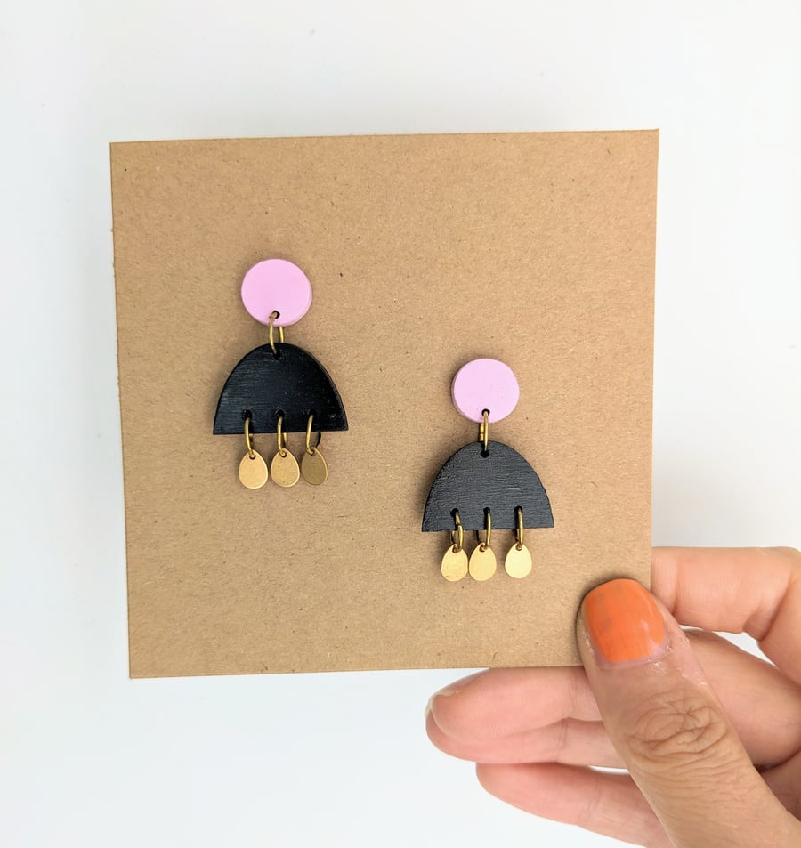 Wood and brass dangle earrings (The Clovelly earrings)