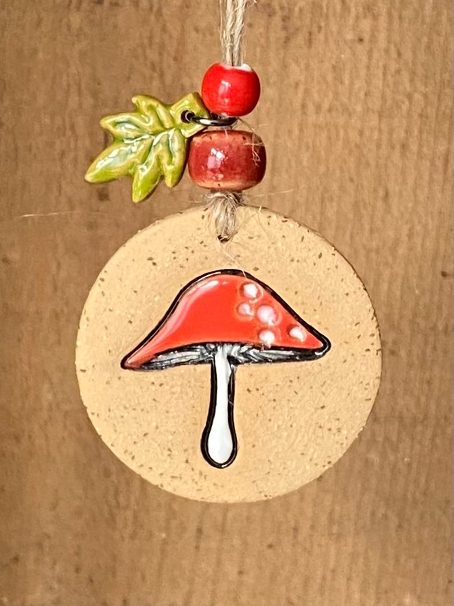 Ceramic toadstool decoration natural clay