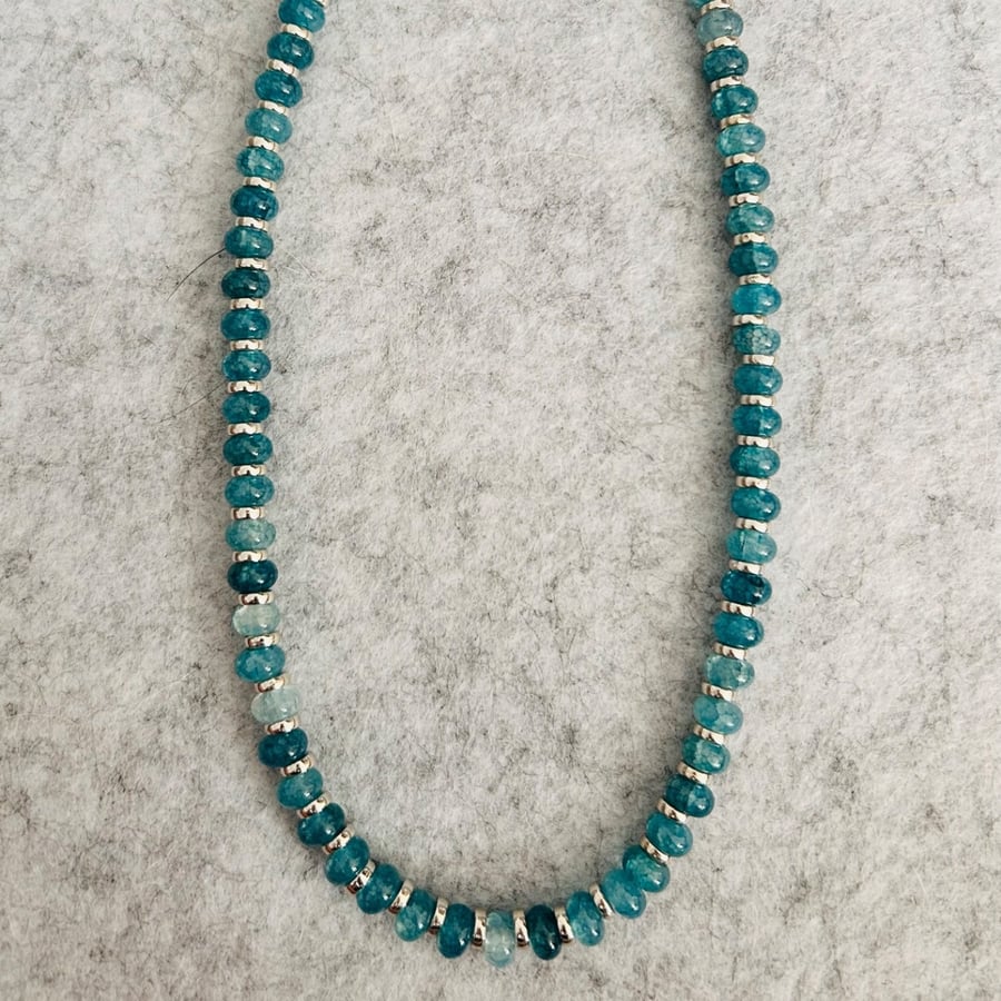 Blue and silver glass beaded neckalce