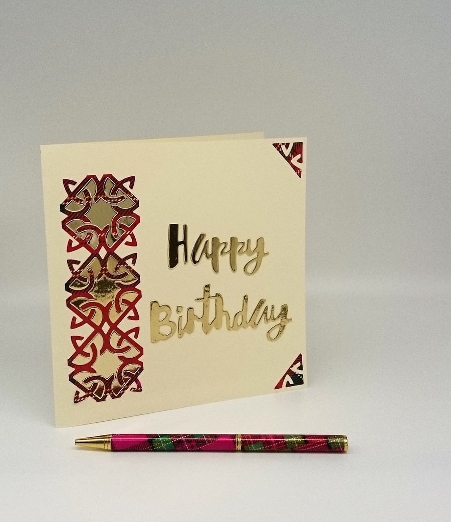 Scottish Tartan Celtic "Happy Birthday" Handmade Greeting Card. FREE P&P UK