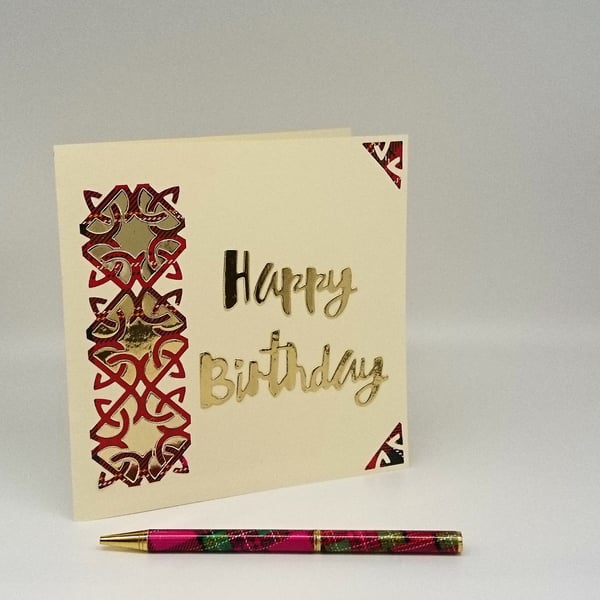 Scottish Tartan Celtic "Happy Birthday" Handmade Greeting Card. FREE P&P UK