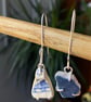 Sea ceramic dangle earrings with sterling silver claw settings, one of a kind