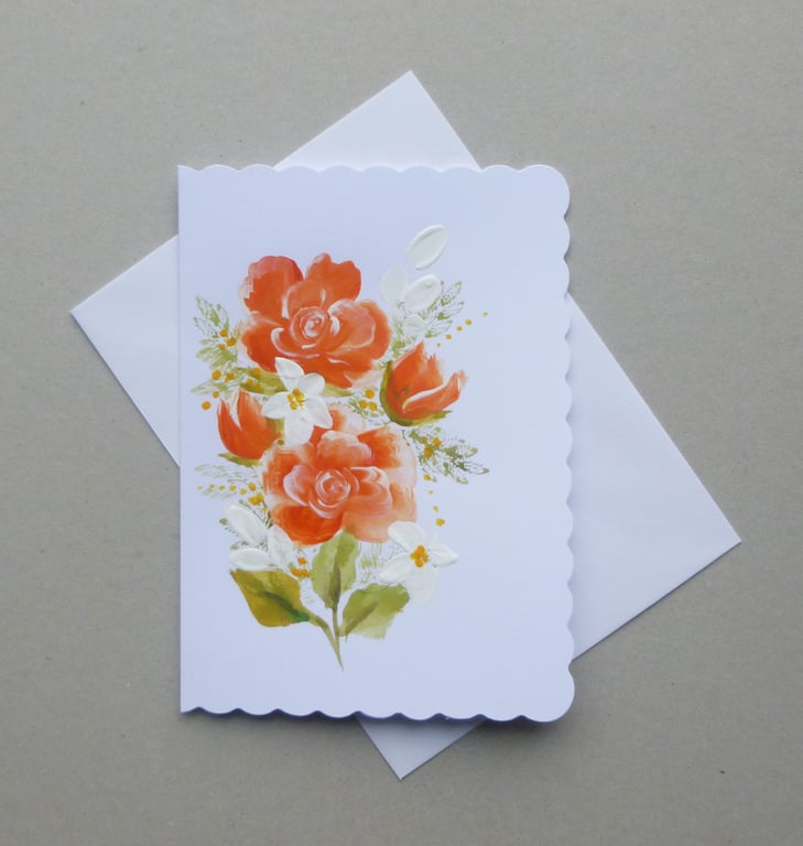 hand painted floral greetings card ( ref FA31 D4 )